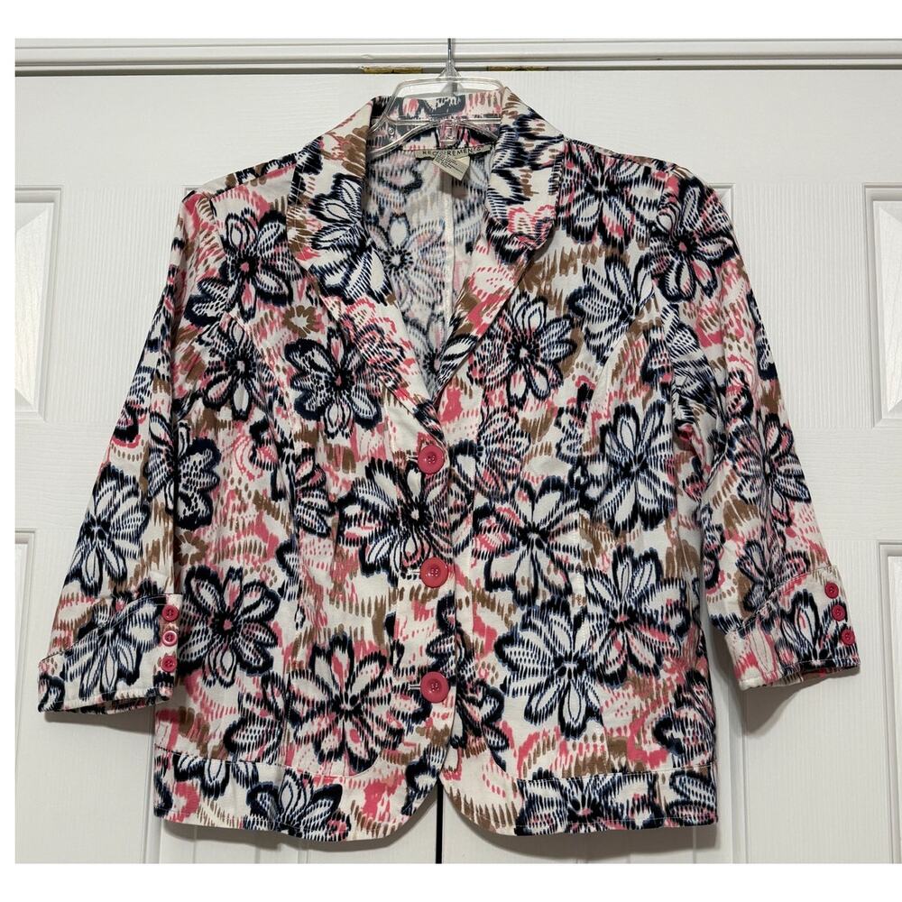 Vintage Requirements Floral Print Blazer-Style Cotton Blend Jacket, Size L